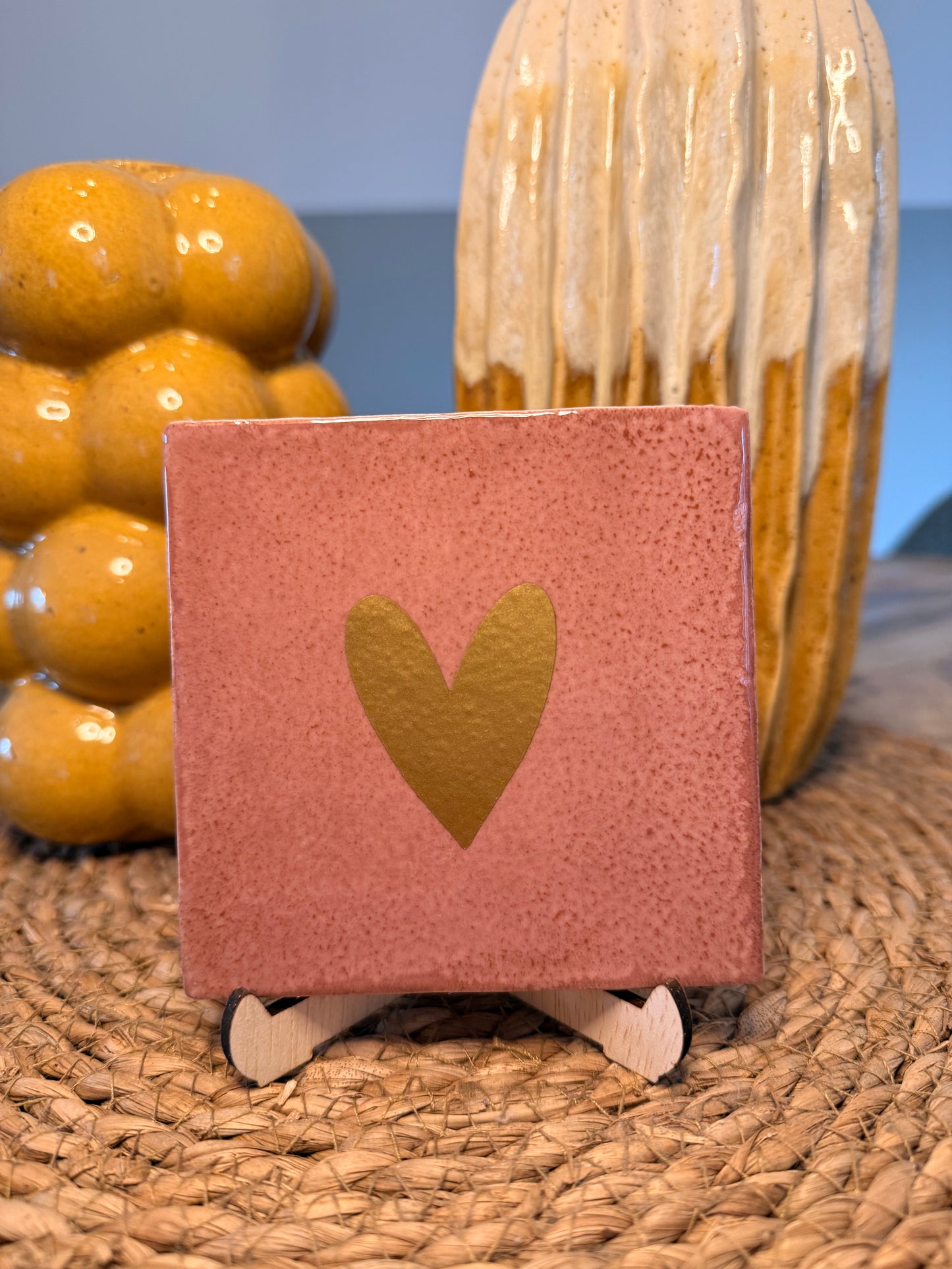 Roze tegeltje met Gouden hart