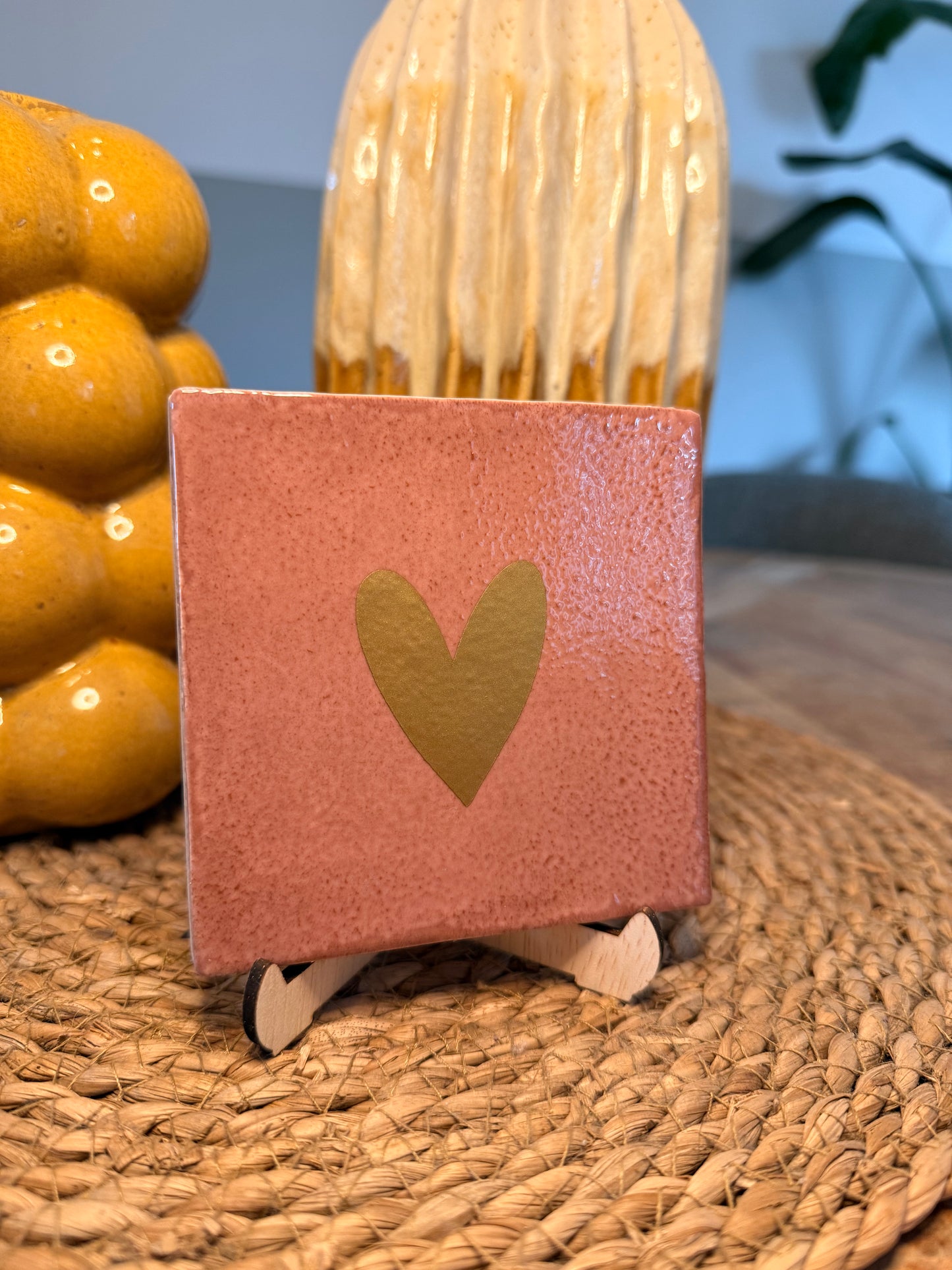 Roze tegeltje met Gouden hart