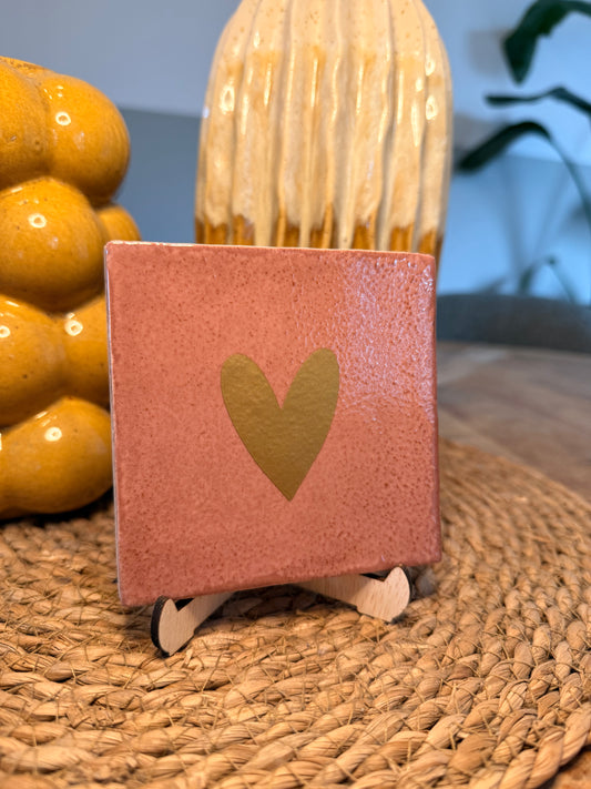 Roze tegeltje met Gouden hart